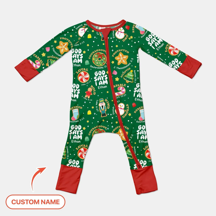 Merry Christmas God Says I Am Custom Name Convertible Zippy , Merry Christmas God Says I Am Custom Name Convertible Zippy - 0-3M