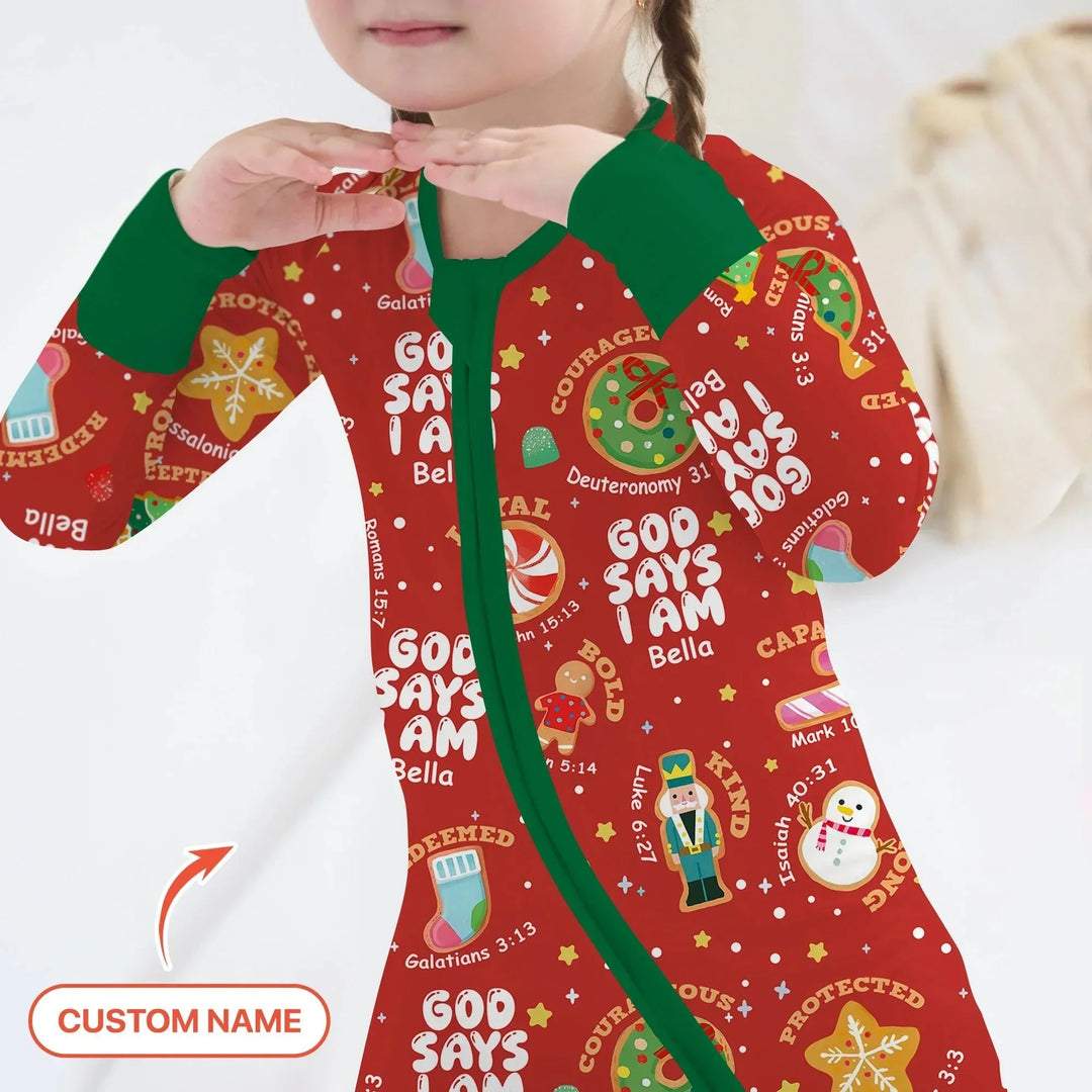 Merry Christmas God Says I Am Custom Name Convertible Zippy , Merry Christmas God Says I Am Custom Name Convertible Zippy - 0-3M