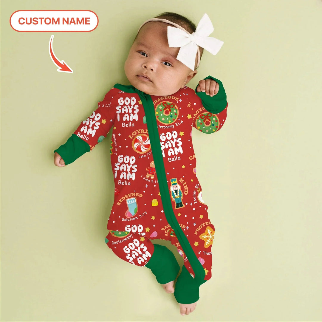 Merry Christmas God Says I Am Custom Name Convertible Zippy , Merry Christmas God Says I Am Custom Name Convertible Zippy - 0-3M