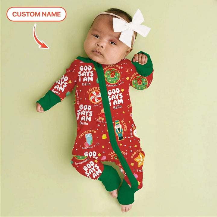 Merry Christmas God Says I Am Custom Name Convertible Zippy , Merry Christmas God Says I Am Custom Name Convertible Zippy - 0-3M