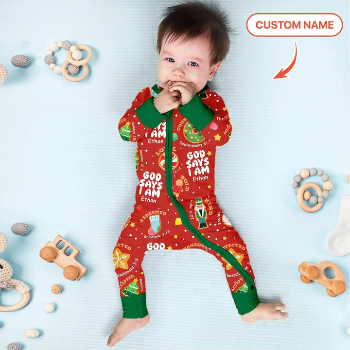 Merry Christmas God Says I Am Custom Name Convertible Zippy , Merry Christmas God Says I Am Custom Name Convertible Zippy - 0-3M