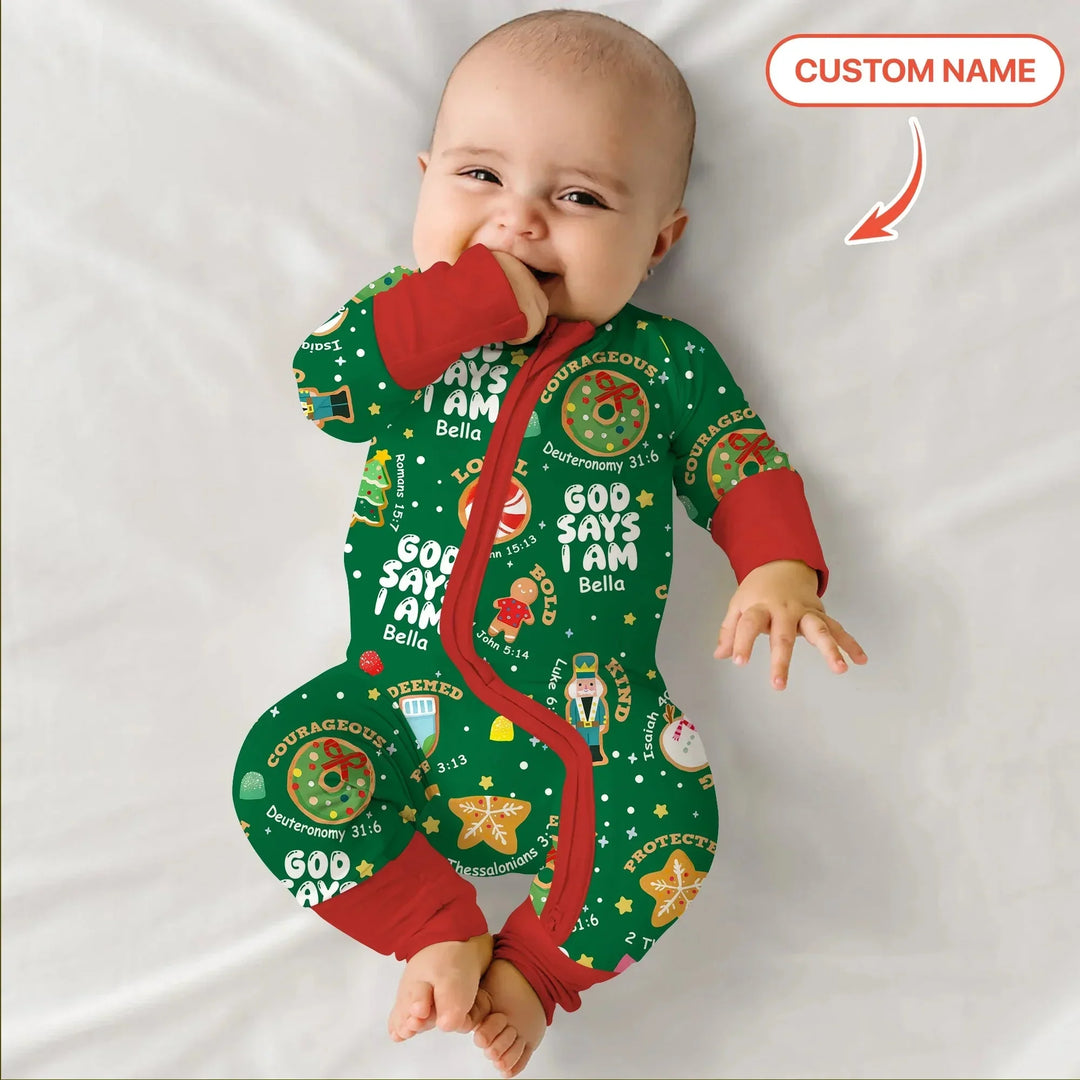 Merry Christmas God Says I Am Custom Name Convertible Zippy , Merry Christmas God Says I Am Custom Name Convertible Zippy - 0-3M