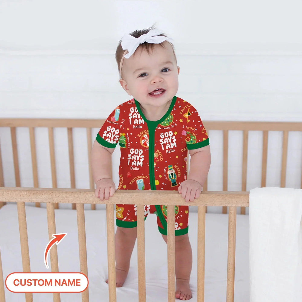 Merry Christmas God Says I Am Custom Name Shorty Zippy , Merry Christmas God Says I Am Custom Name Shorty Zippy - 0-3M