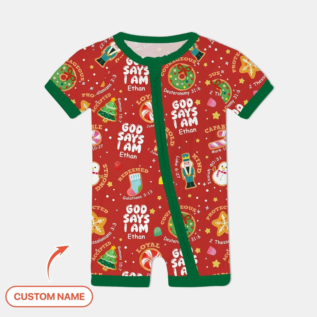 Merry Christmas God Says I Am Custom Name Shorty Zippy , Merry Christmas God Says I Am Custom Name Shorty Zippy - 12-18M