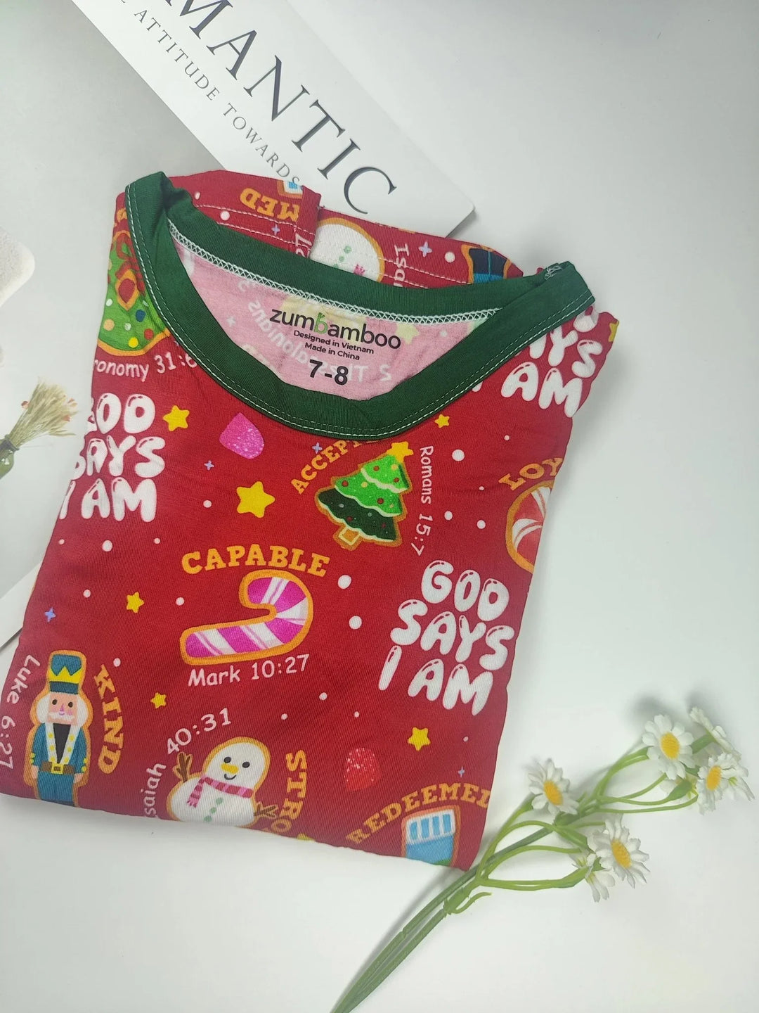 Merry Christmas God Says I Am Two Piece Long Sleeve Pajama Set - Zumbamboo , Merry Christmas God Says I Am Two Piece Long Sleeve Pajama Set - Zumbamboo - 12-18M / Green