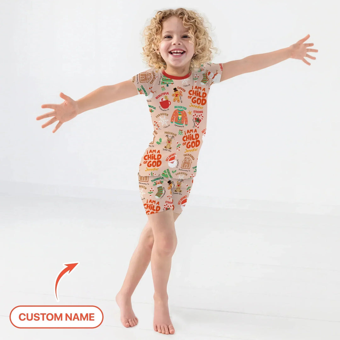 Merry Christmas I Am A Child Of God Two Piece Short Sleeve Shorts Pajama Set , Merry Christmas I Am A Child Of God Two Piece Short Sleeve Shorts Pajama Set - 12-18M