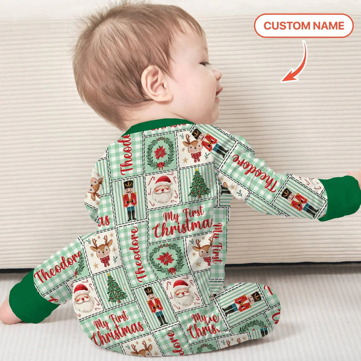 Merry Patchwork Christmas Custom Name Convertible Zippy , Merry Patchwork Christmas Custom Name Convertible Zippy - 0-3M
