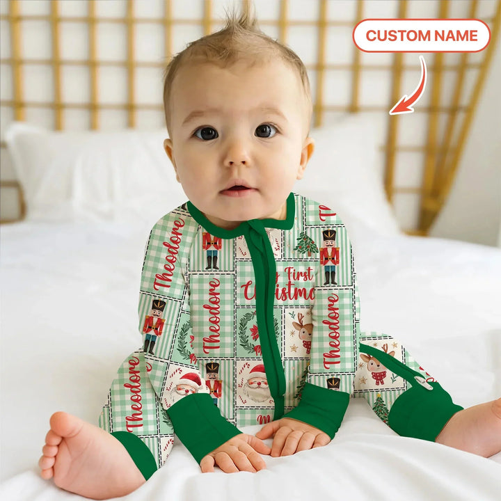 Merry Patchwork Christmas Custom Name Convertible Zippy , Merry Patchwork Christmas Custom Name Convertible Zippy - 0-3M