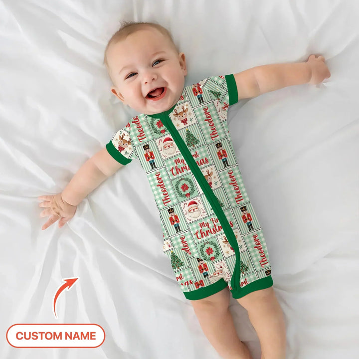 Merry Patchwork Christmas Custom Name Shorty Zippy , Merry Patchwork Christmas Custom Name Shorty Zippy - 0-3M