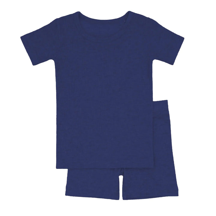Midnight Blue Ribbed Two Piece Short Sleeve Short Pajama Set , Midnight Blue Ribbed Two Piece Short Sleeve Short Pajama Set - 12-18M