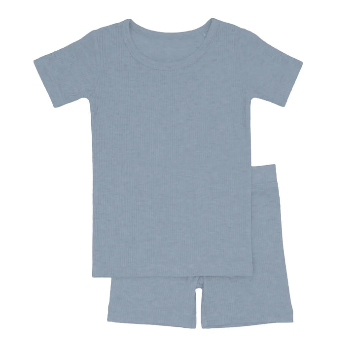 Misty Blue Ribbed Two Piece Short Sleeve Shorts Pajama Set , Misty Blue Ribbed Two Piece Short Sleeve Shorts Pajama Set - 12-18M