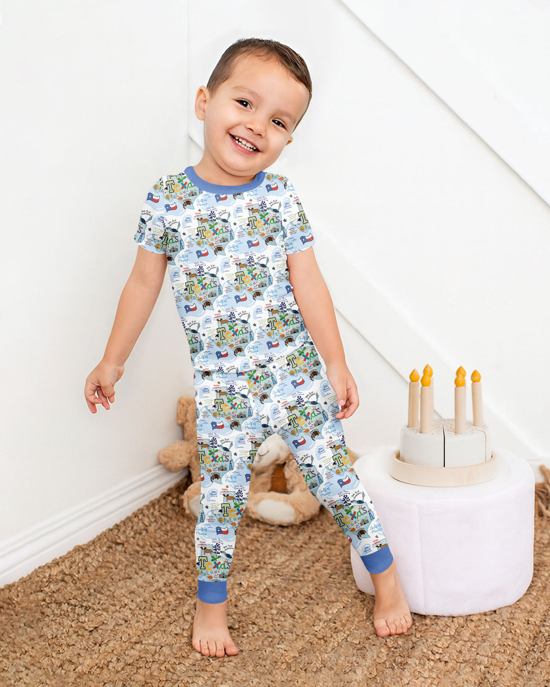 Texas Map Family Matching Bamboo Two Piece Short Sleeve Pajama Set