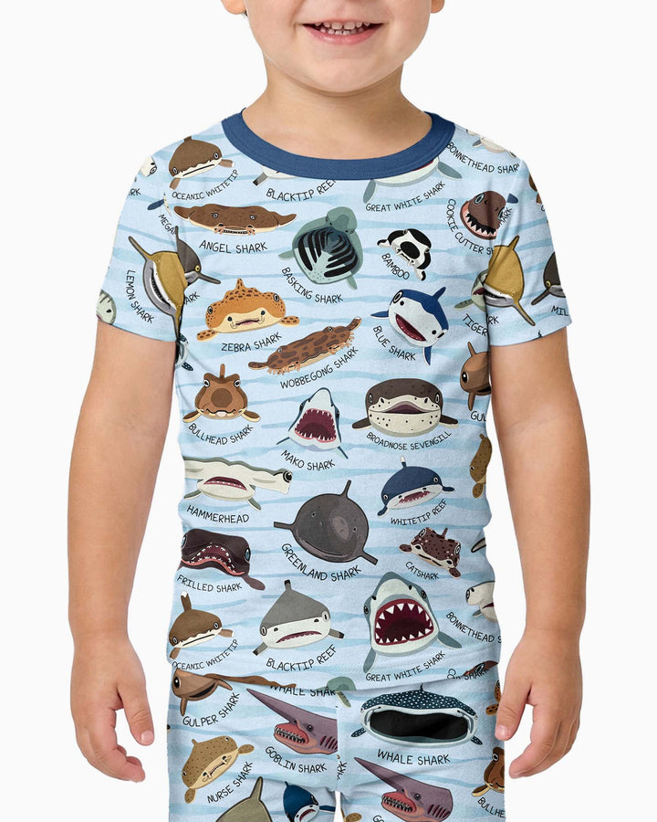 Shark Faces Bamboo Two Piece Short Sleeve Pajama Set