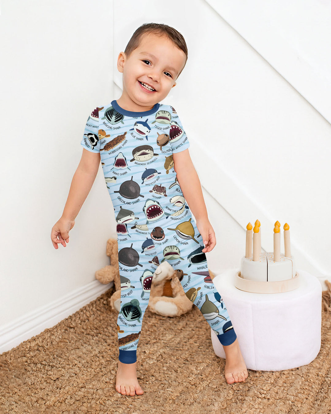 Shark Faces Bamboo Two Piece Short Sleeve Pajama Set