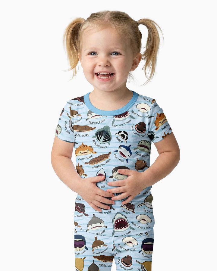 Shark Faces Bamboo Two Piece Short Sleeve Pajama Set