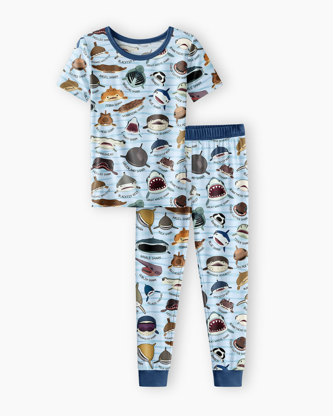 Shark Faces Bamboo Two Piece Short Sleeve Pajama Set