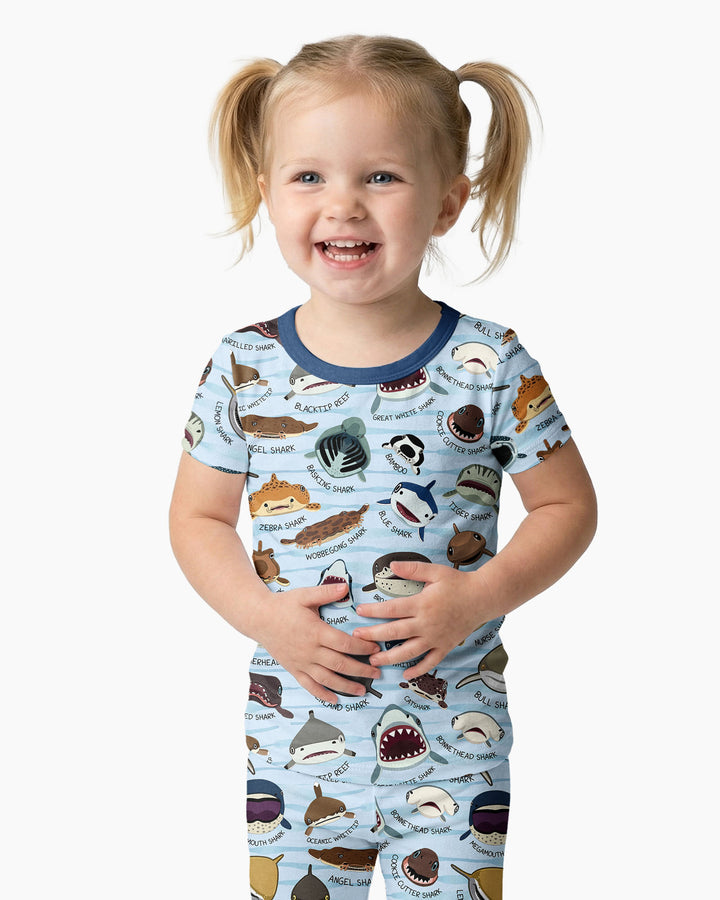 Shark Faces Bamboo Two Piece Short Sleeve Pajama Set