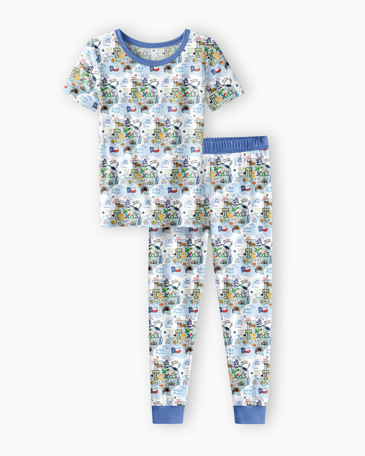 Texas Map Family Matching Bamboo Two Piece Short Sleeve Pajama Set