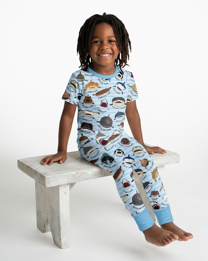 Shark Faces Bamboo Two Piece Short Sleeve Pajama Set