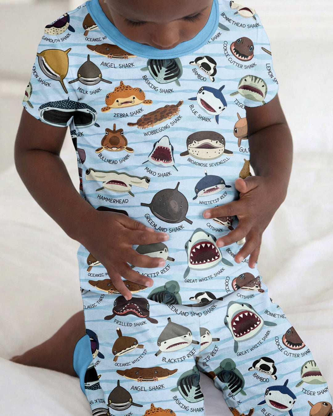 Shark Faces Bamboo Two Piece Short Sleeve Pajama Set
