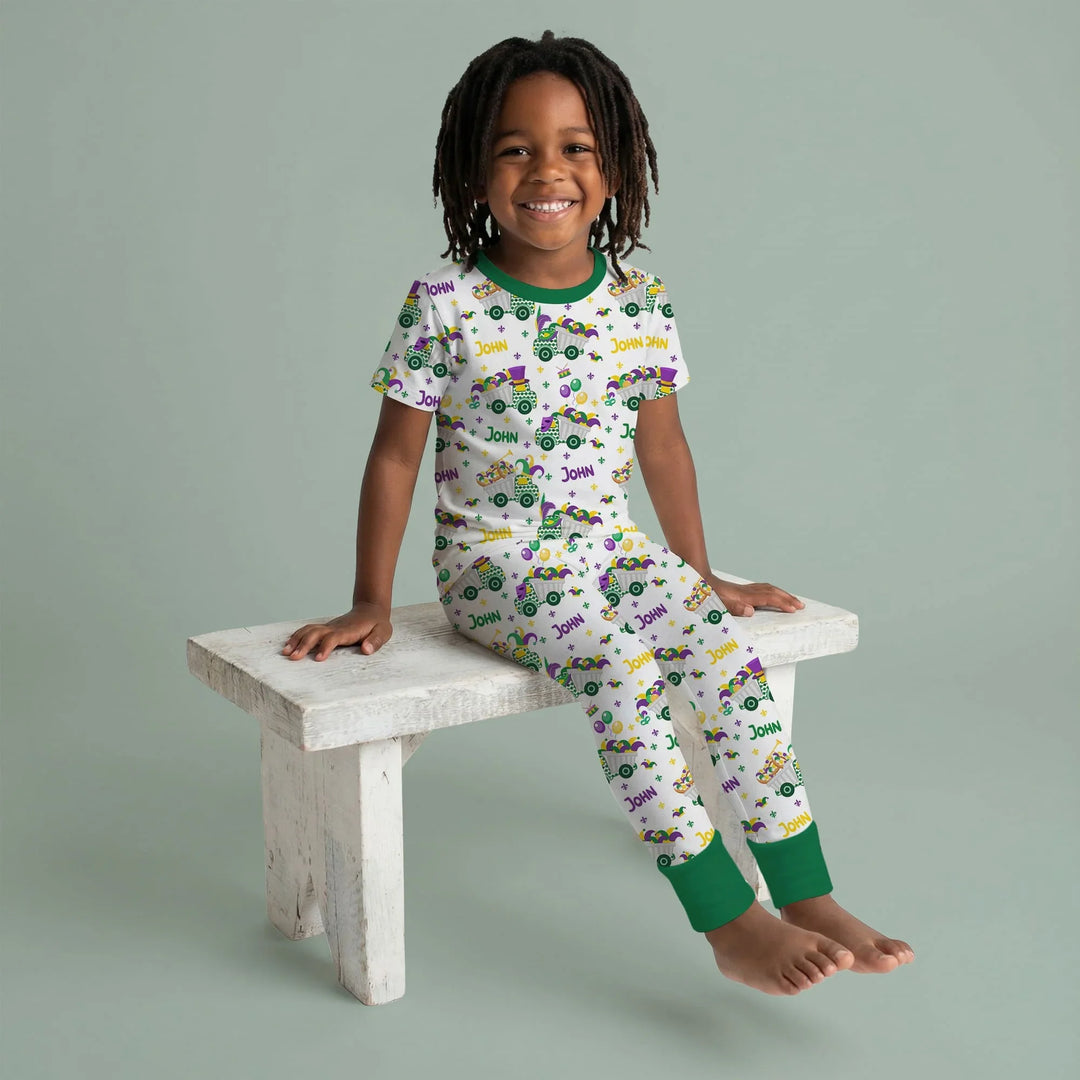 Mardi Gras Trucks Bamboo Two Piece Short Sleeve Pajama Set