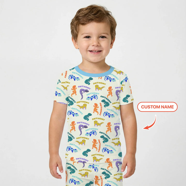 Custom Name Little Salamander Bamboo Two Piece Short Sleeve Pajama Set