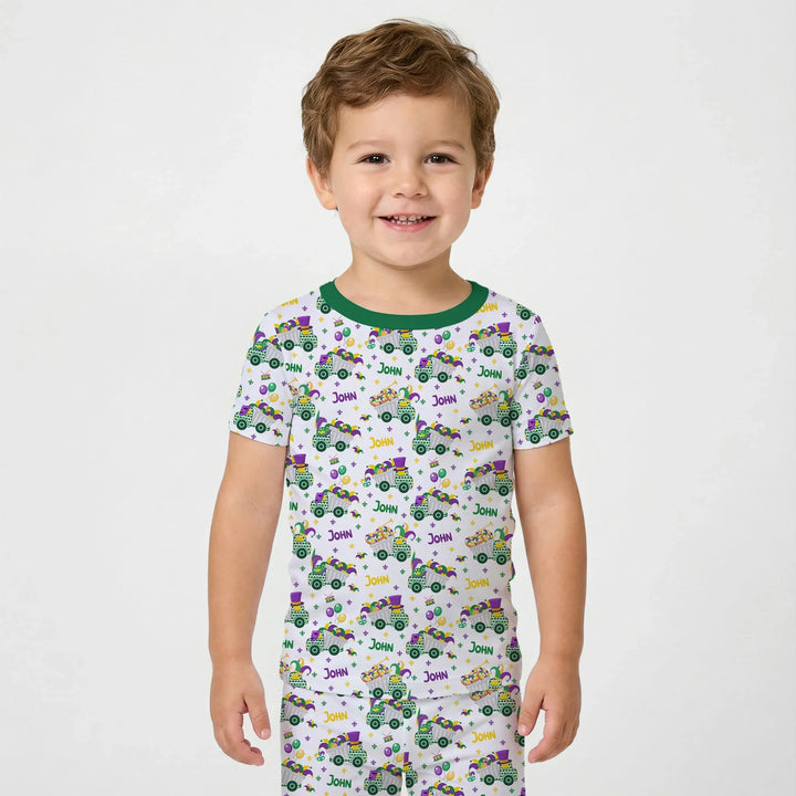 Mardi Gras Trucks Bamboo Two Piece Short Sleeve Pajama Set