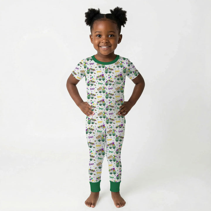 Mardi Gras Trucks Bamboo Two Piece Short Sleeve Pajama Set