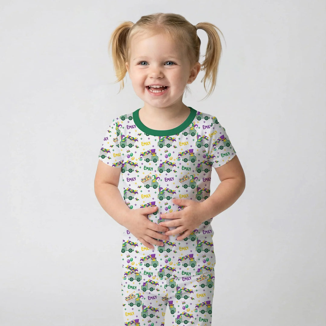 Mardi Gras Trucks Bamboo Two Piece Short Sleeve Pajama Set