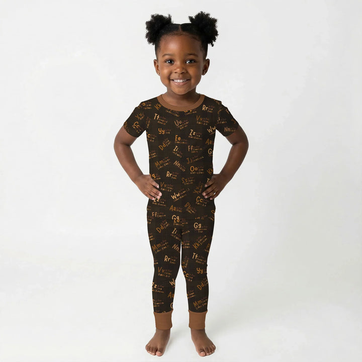 Black History Alphabet Bamboo Two Piece Short Sleeve Pajama Set
