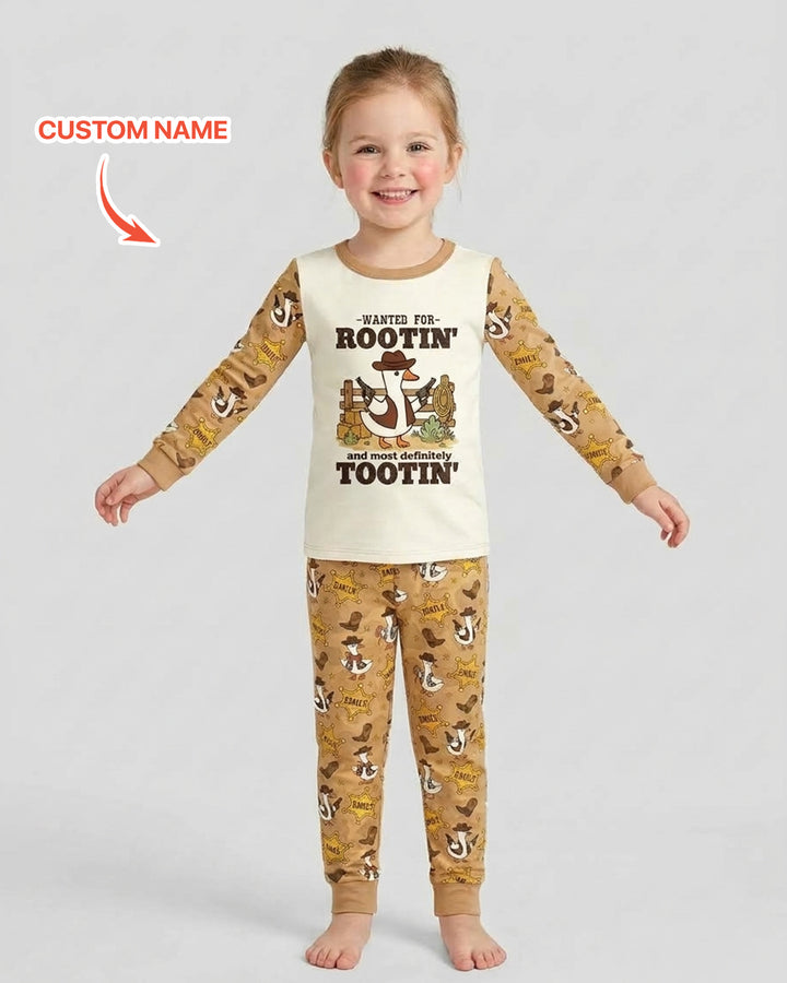 Rootin' Tootin' Cutie Custom Name Bamboo Two Piece Long Sleeve Pajama Set