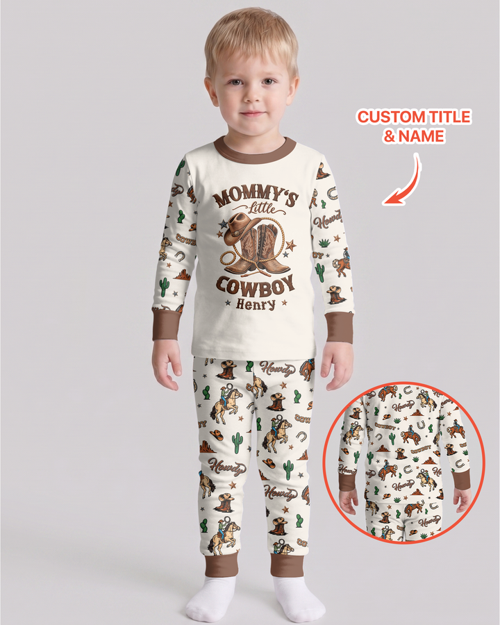 Personalized Family's Little Cowboy Bamboo Two Piece Long Sleeve Pajama Set