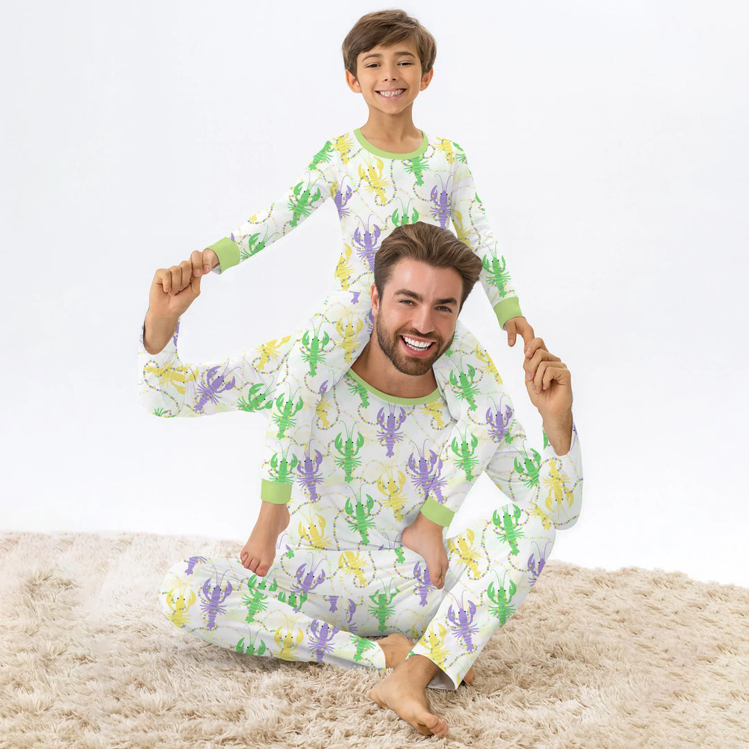 Mardi Gras Crawfish Family Matching Bamboo Men's Pajama Set