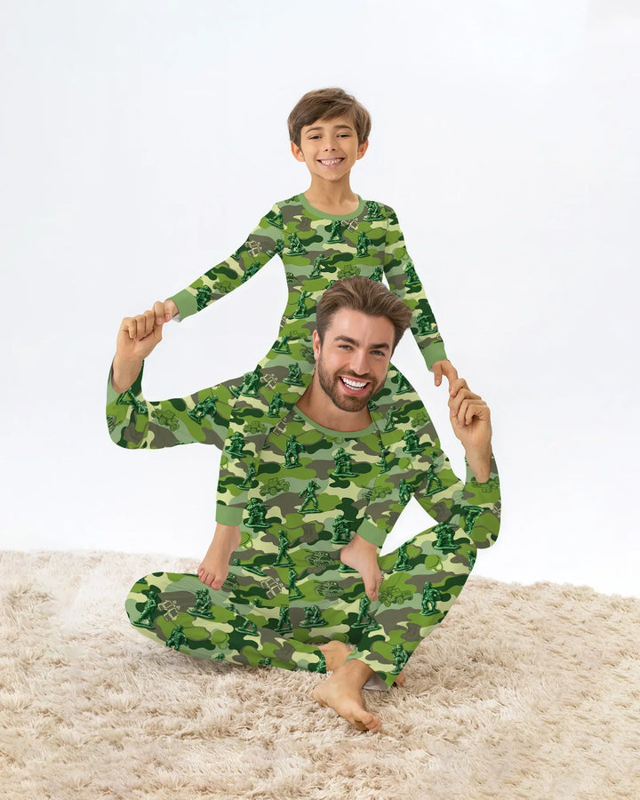 Green Army Men Bamboo Two Piece Short Sleeve Shorts Pajama Set
