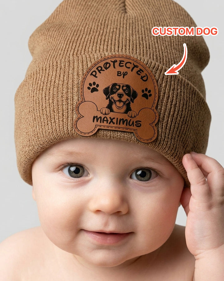 Personalized Protected By Leather Patch Beanie