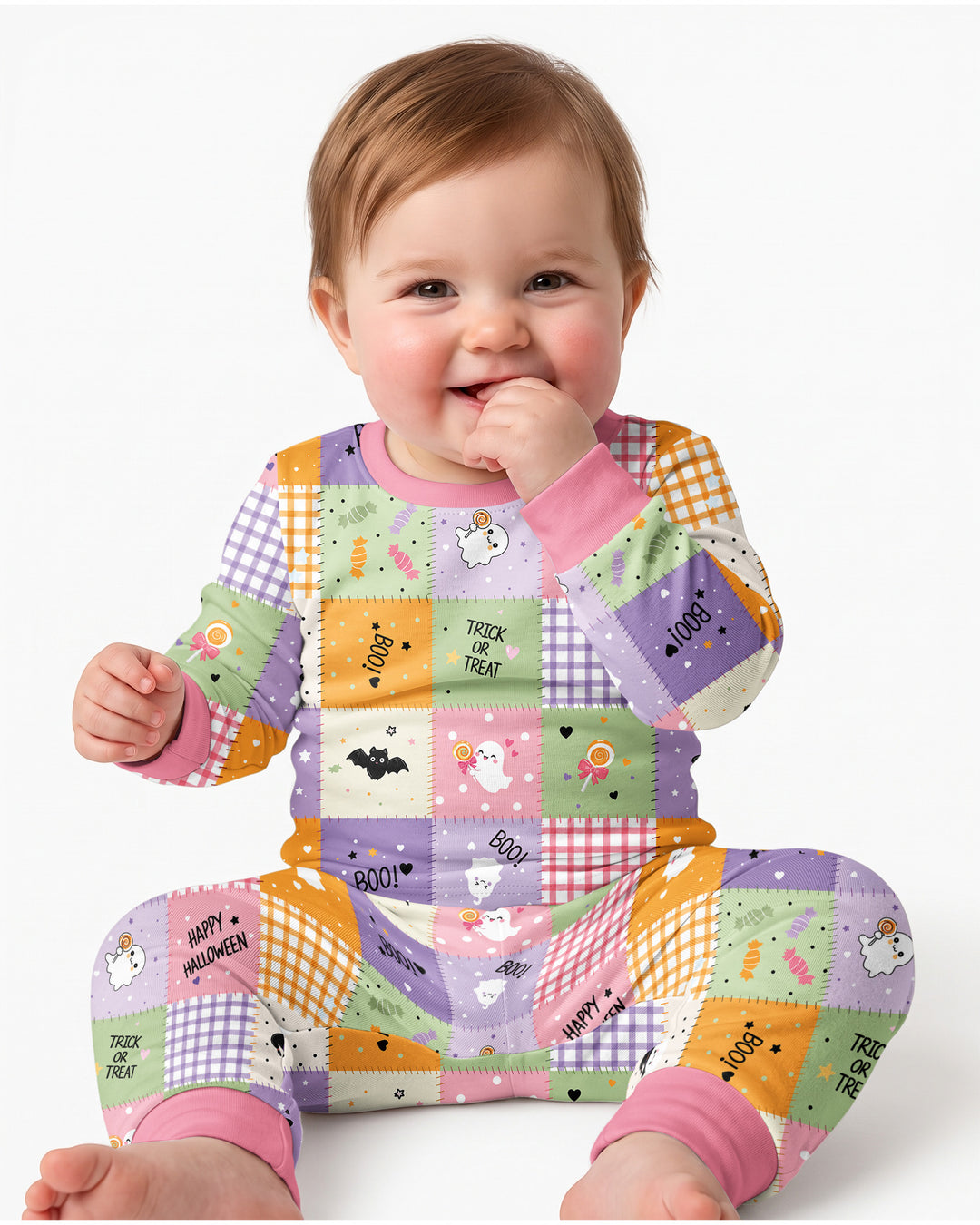 Cute Halloween Patchwork Bamboo Two Piece Long Sleeve Pajama Set