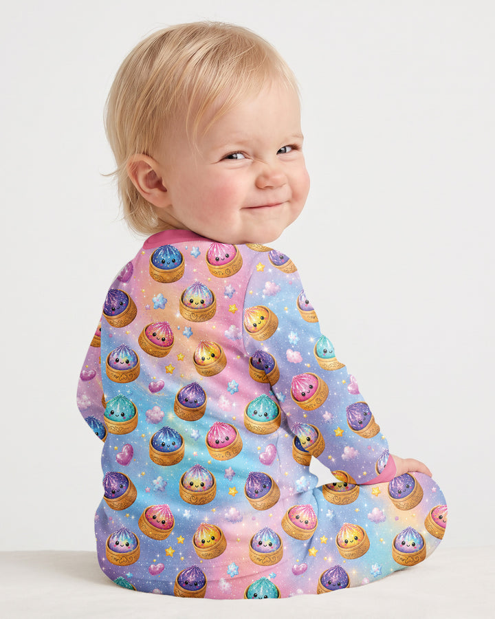 Glitter Dumpling Birthday Girl Custom Name & Age Bamboo Two Piece Long Sleeve Pajama Set
