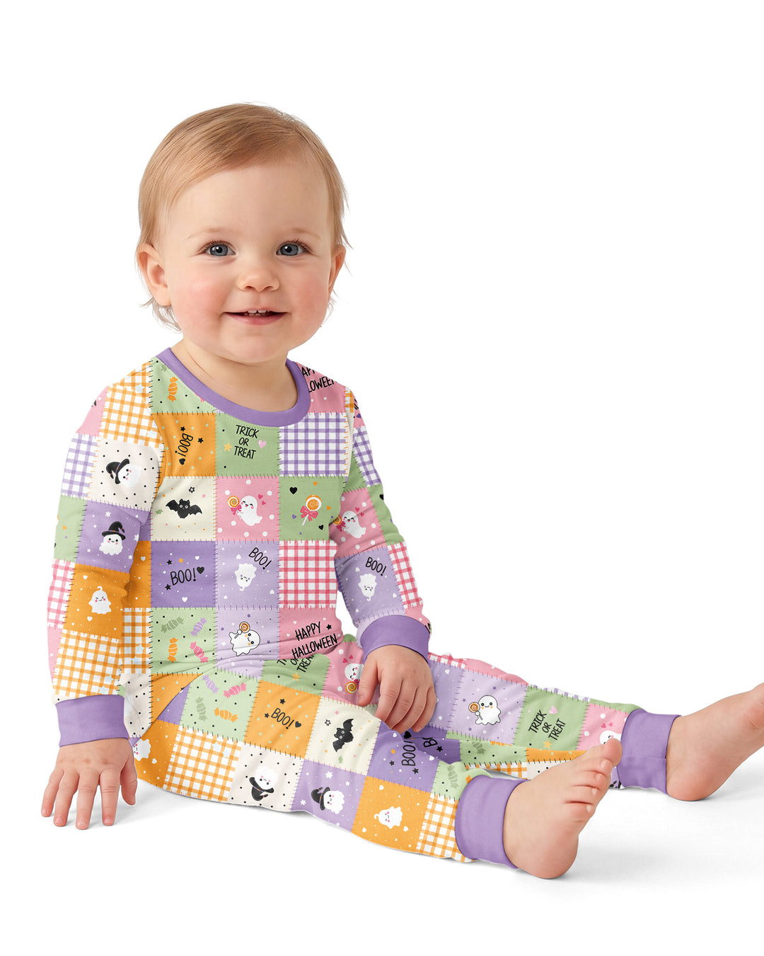 Cute Halloween Patchwork Bamboo Two Piece Long Sleeve Pajama Set