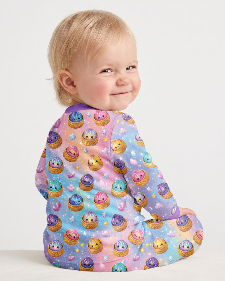 Glitter Dumpling Birthday Girl Custom Name & Age Bamboo Two Piece Long Sleeve Pajama Set