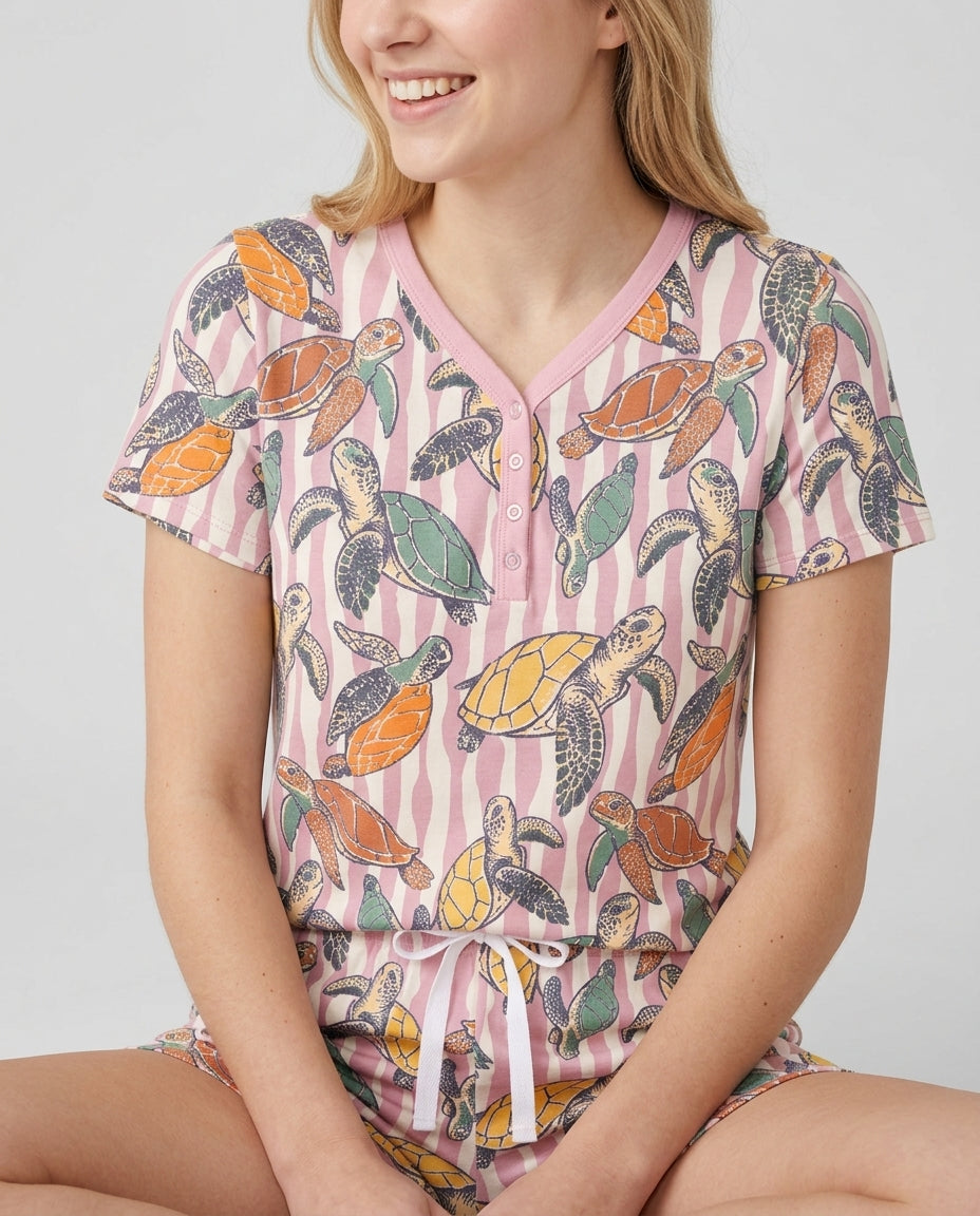 Turtle Bay Family Matching Bamboo Women Short Sleeve Short Pajama Set