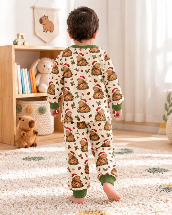 Cozy Christmas Capybara Bamboo Two Piece Long Sleeve Pajama Set