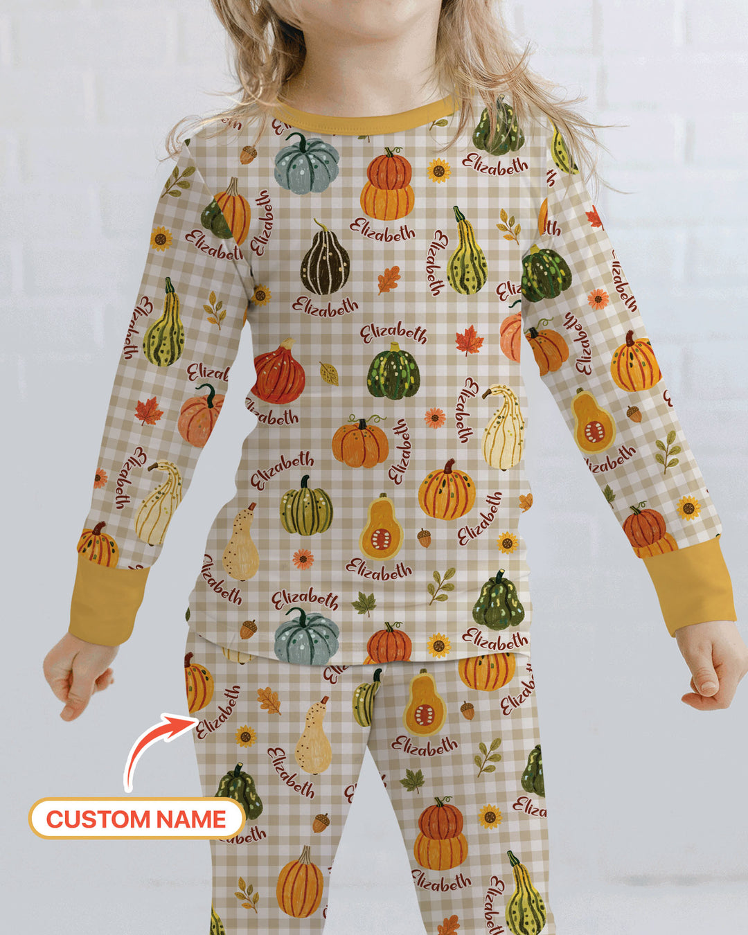 Pumpkin Patch Custom Name Bamboo Two Piece Long Sleeve Pajama Set