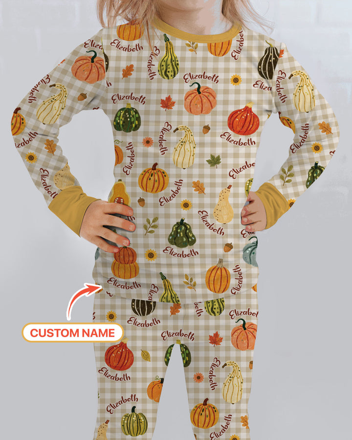 Pumpkin Patch Custom Name Bamboo Two Piece Long Sleeve Pajama Set
