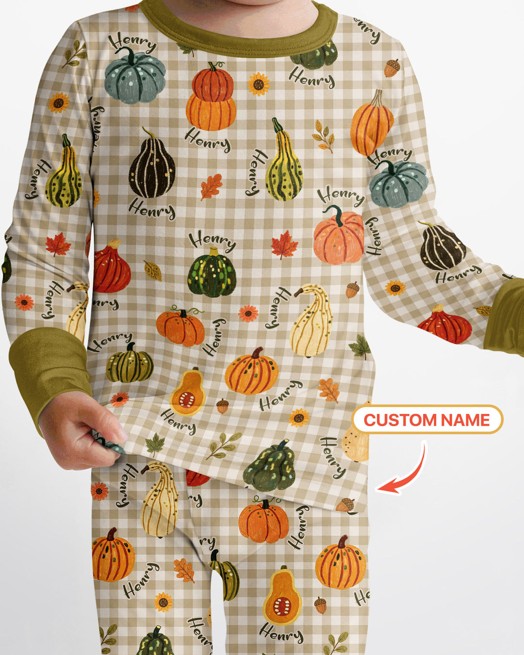 Pumpkin Patch Custom Name Bamboo Two Piece Long Sleeve Pajama Set