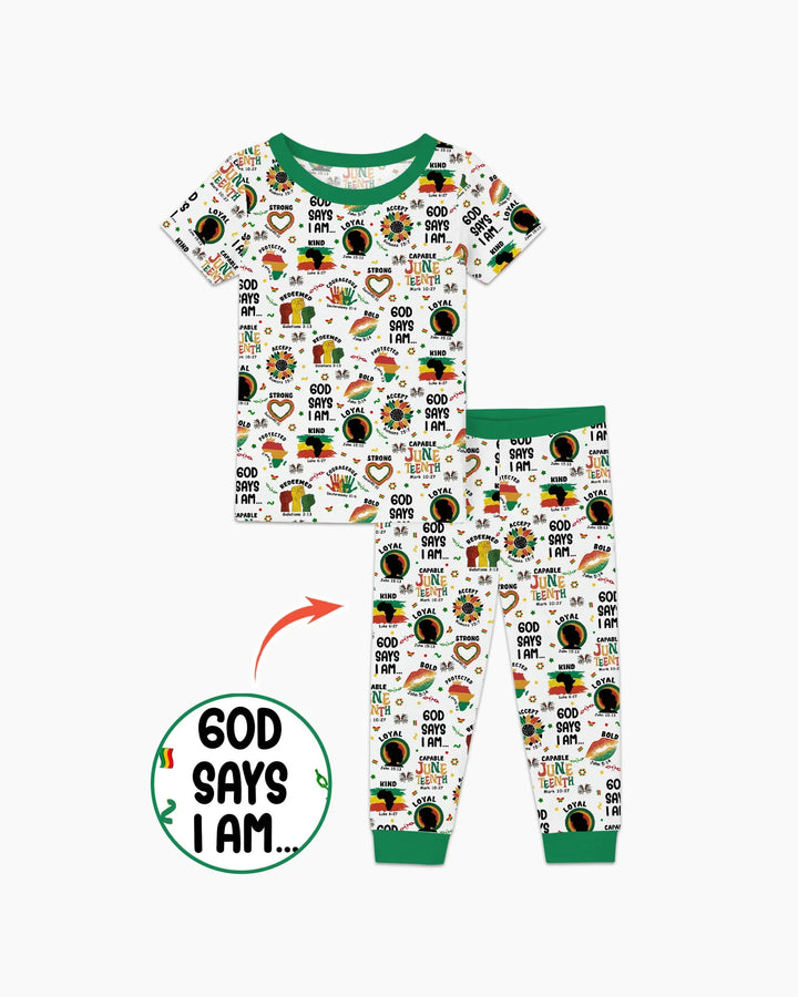 God Says I Am Juneteenth Bamboo Two Piece Short Sleeve Pajama Set