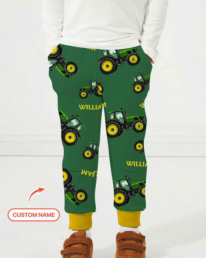 Custom Name Green Tractors Matching Daddy & Me Bamboo Jogger