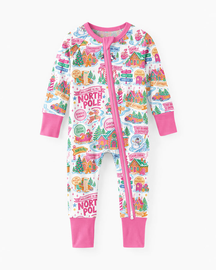 Welcome To North Pole Village Pink Christmas Bamboo Convertible Zippy