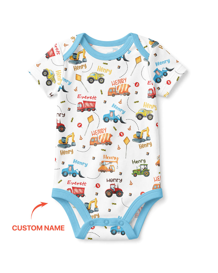 Construction Vehicles Custom Name Bamboo Bodysuit