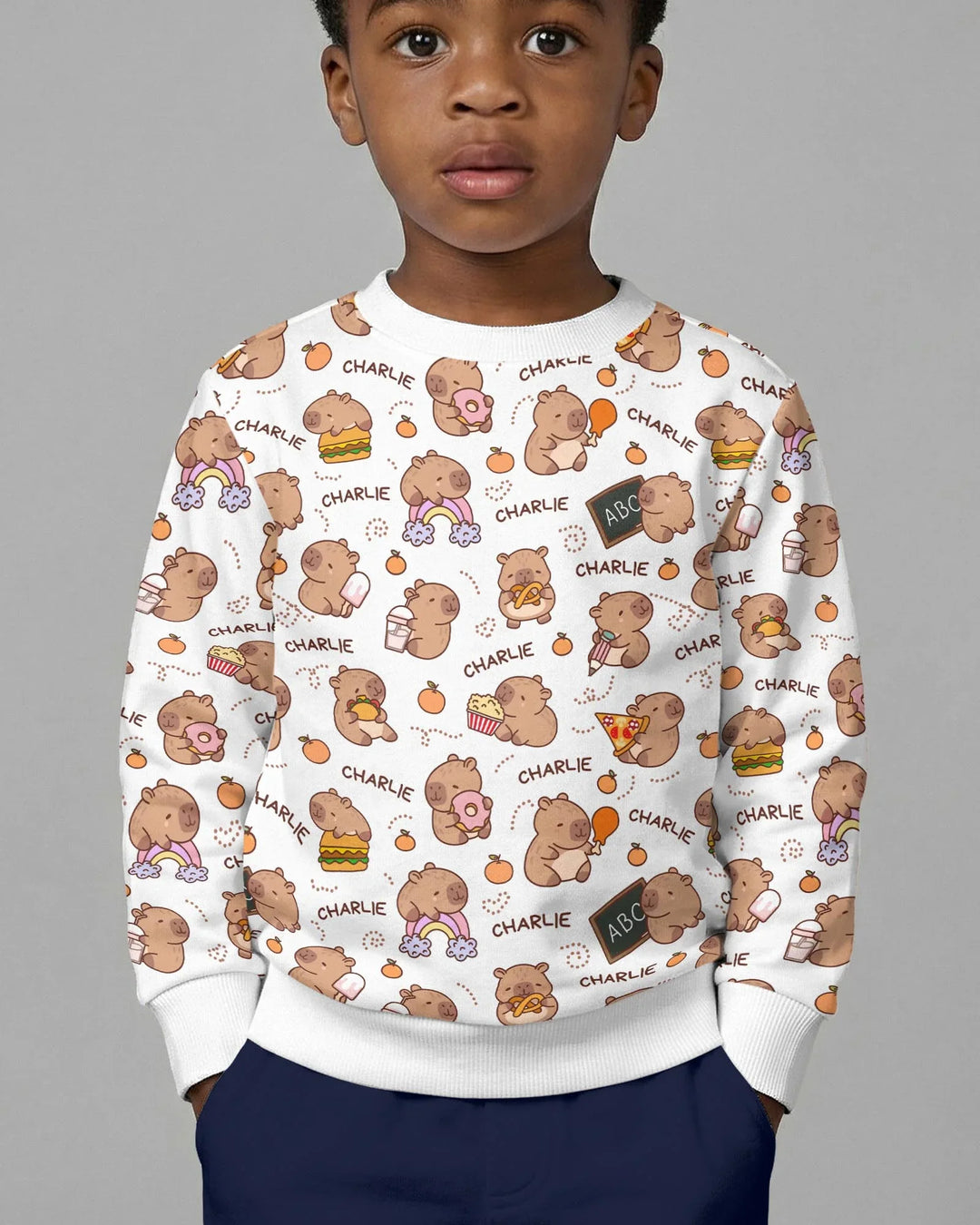 Custom Name Cute Capybara Bamboo Crewneck Sweatshirt
