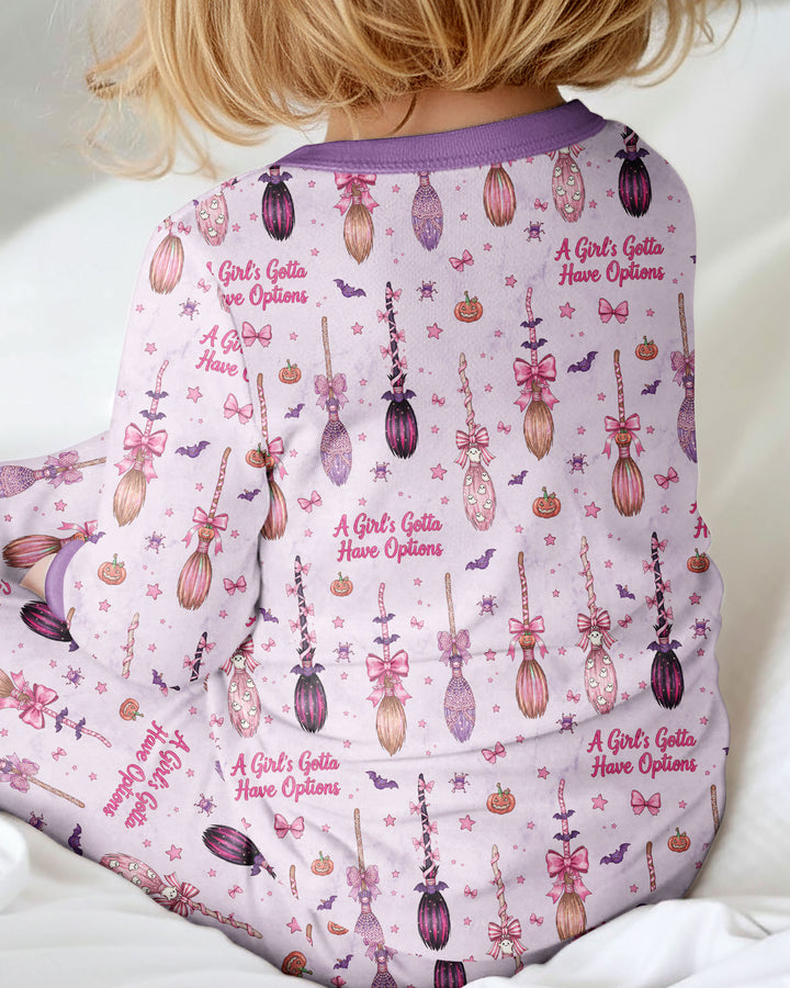 A Girl's Gotta Have Options Witch Brooms Bamboo Two Piece Long Sleeve Pajama Set